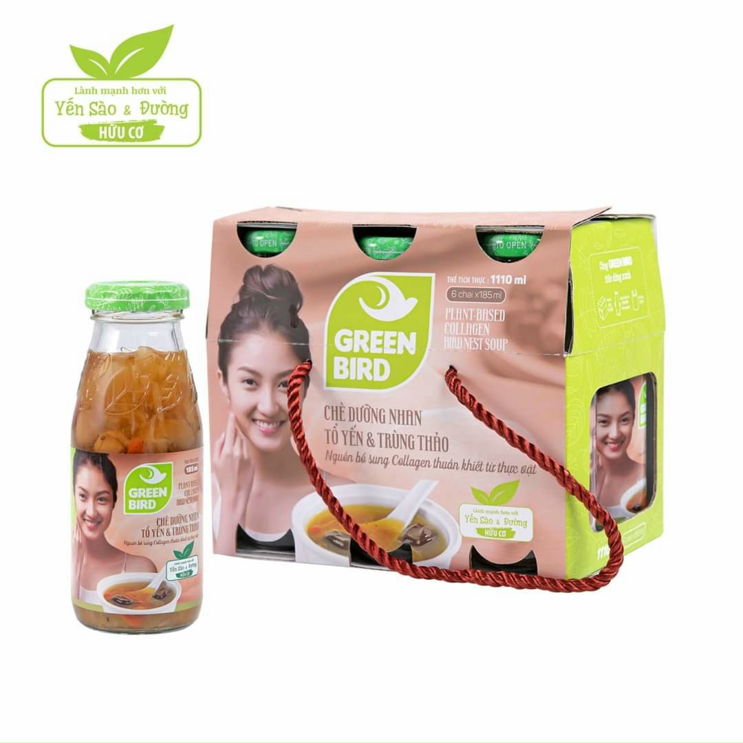 Lốc Green Bird - Chè Dưỡng Nhan Tổ Yến & Trùng Thảo - (6 chai*185ml)