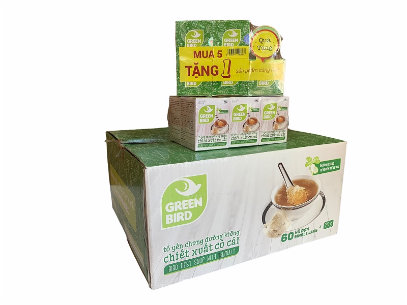 Thùng 10 lốc Nước yến chưng đường kiêng Green Bird – Lốc 5 tặng 1